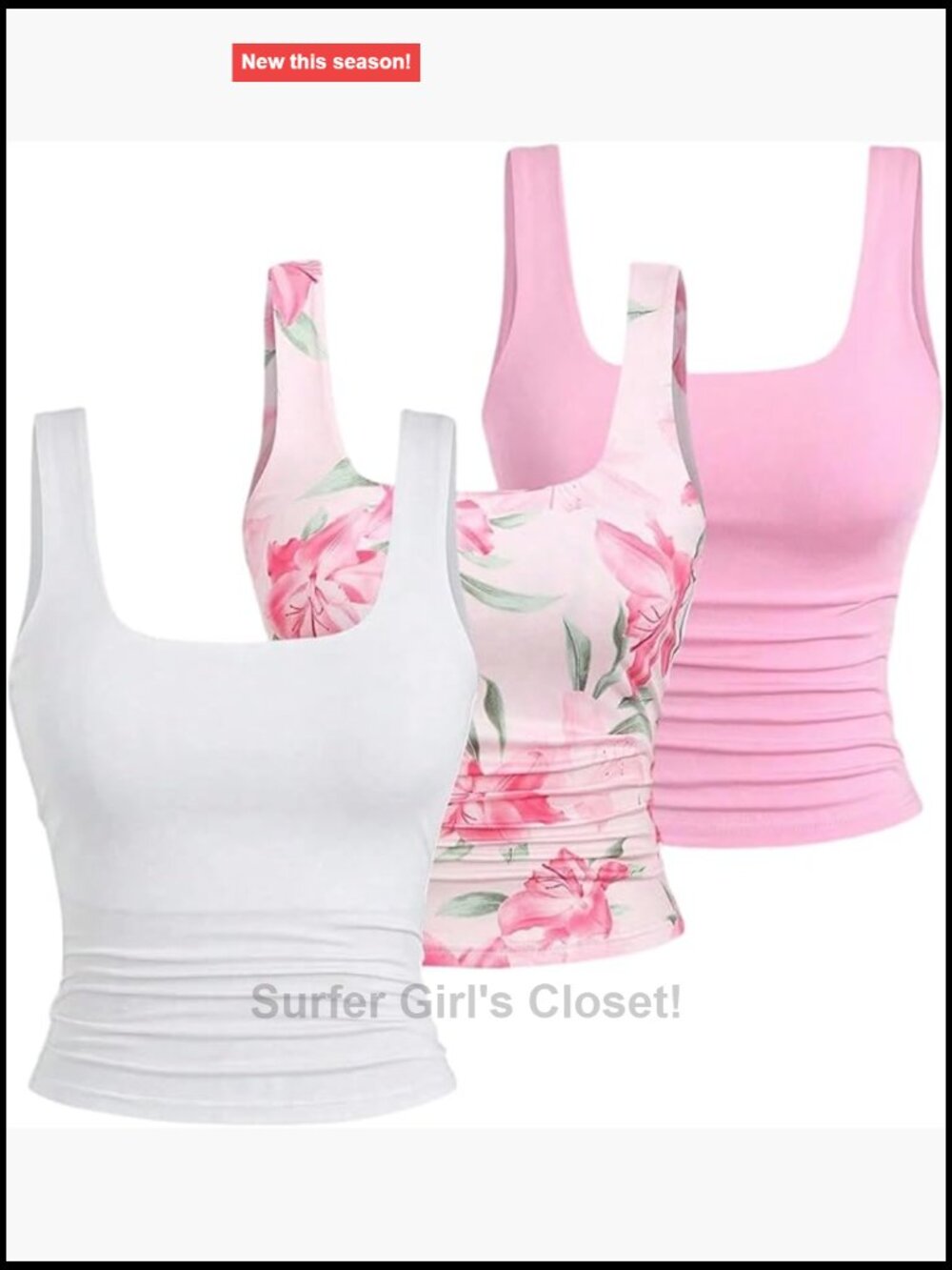 Women's Plus Size 3 Pack Tank Tops Square Neck Sleeveless Floral Ruched Summer